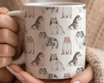 Taza de café Sheltie, taza de acuarela, regalo de perro Sheltie, taza Sheltie, perro Beagle, regalo de Navidad