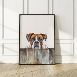 Peeking Boxer, Peeking Dog, Watercolor Dog, Dog Portrait, Cute Dog Face Illustration, Boxer print, Digital download, Boxer poster