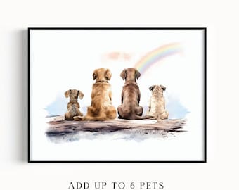 Dog Memorial Rainbow Bridge Print, Personalized Multiple Pet Custom Portrait, Remembrance, Pet Loss Sympathy Gift, They still talk about you