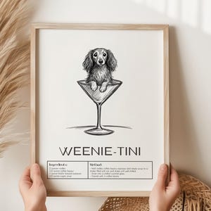 Dachshund Art Print, Bar Cart Decor Cocktail Poster, Dog cocktail print, Weenie and Martini, Cocktail Poster, Dachshund Poster