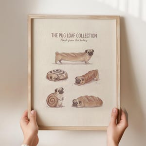 Mopsenbrood kunstafdruk | Grappige pug-poster | Mopshond keukendecoratie | Illustratie broodhond | Cadeau mopshond
