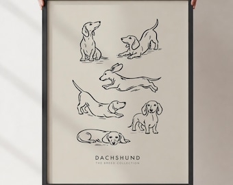 Dachshund Wall Art Print | Minimalist Dachshund Poster | Cute Dog Print | Neutral Pet Decor | Unframed Artwork