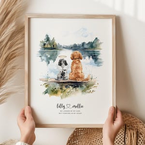 Dog Memorial Rainbow Bridge Print, Personalized Multiple Pet Custom Portrait, Remembrance, Pet Loss Sympathy Gift, They still talk about you