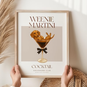 Martini en Weenies-poster, barwagenkunst, worsthondkunst, daschundkunst, hondposter, teckelcadeau