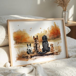 Dog Memorial Rainbow Bridge Print, Personalized Multiple Pet Custom Portrait, Remembrance, Pet Loss Sympathy Gift, They still talk about you