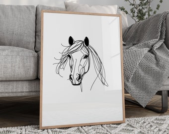Pferd Digitaldruck, minimalistisches Pferd Line Art Zeichnung, Pferd Gedenkgeschenk, Haustier Pferd Verlust Trauer, Pferd, Pferd Geschenk, druckbar