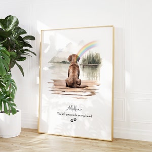 Dog Memorial Rainbow Bridge-print, gepersonaliseerd meerdere huisdieren aangepast portret, herdenking, huisdier verlies sympathie cadeau, ze praten nog steeds over je