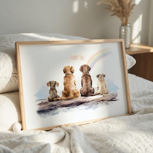 Dog Memorial Rainbow Bridge Print, Personalized Multiple Pet Custom Portrait, Remembrance, Pet Loss Sympathy Gift, They still talk about you