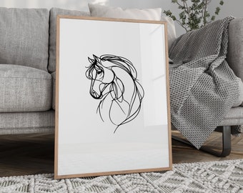 Pferd Digitaldruck, minimalistisches Pferd Line Art Zeichnung, Pferd Gedenkgeschenk, Haustier Pferd Verlust Trauer, Pferd, Pferd Geschenk, druckbar