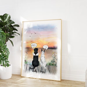 Dog Memorial Rainbow Bridge-print, gepersonaliseerd meerdere huisdieren aangepast portret, herdenking, huisdier verlies sympathie cadeau, ze praten nog steeds over je