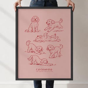 Grafika ścienna z Cockapoo | Minimalistyczny plakat z Cockapoo | Uroczy nadruk z psem | Neutralna dekoracja dla zwierząt | Prezent w postaci nieoprawionego dzieła sztuki