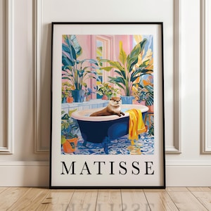 Matisse Otter Art Print – kleurrijke dierenposter, tropische plant muurkunst, grillige badkamer woondecoratie