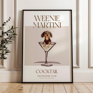 Martini en Weenies-poster, barwagenkunst, worsthondkunst, daschundkunst, hondposter, teckelcadeau