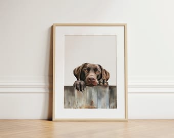 Labrador de chocolate, perro que mira fijamente, perro de acuarela, retrato de perro, ilustración de cara de perro adorable, impresión de labrador, descarga digital
