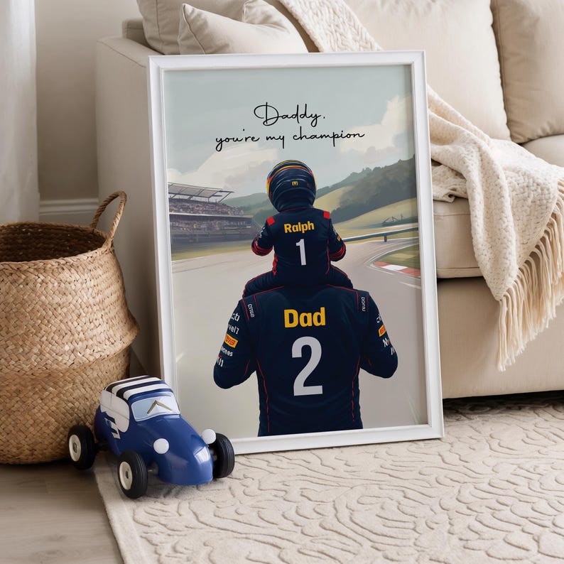 Custom racing car print, Personalised racing gift, Gift for Dad, Father Daughter Gift, Father Son Gift, Gift for Grandad - Digital Download Navy