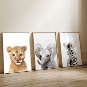 Safari Baby Animal Nursery prints, Set of 3, Baby Animal Nursery Prints, Nursery wall art, Animal prints for nursery, Christmas Gift, Safari