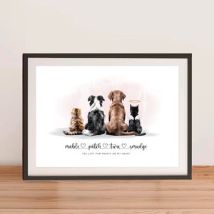 Dog Memorial Rainbow Bridge Print, Personalized Multiple Pet Custom Portrait, Remembrance, Pet Loss Sympathy Gift, They still talk about you