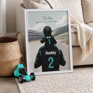 Custom racing car print, Personalised racing gift, Gift for Dad, Father Daughter Gift, Father Son Gift, Gift for Grandad - Digital Download Black and turquoise