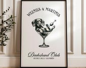 Martini and Weenies Poster, Bar Cart Art, Sausage Dog Art