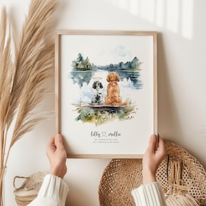 Dog Memorial Rainbow Bridge Print, Personalized Multiple Pet Custom Portrait, Remembrance, Pet Loss Sympathy Gift, They still talk about you