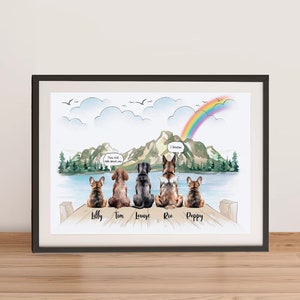 Dog Memorial Rainbow Bridge Print, Personalized Multiple Pet Custom Portrait, Remembrance, Pet Loss Sympathy Gift, They still talk about you