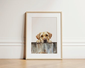 Labrador amarillo asomando, perro asomando, perro de acuarela, retrato de perro, ilustración de cara de perro adorable, impresión de labrador, descarga digital