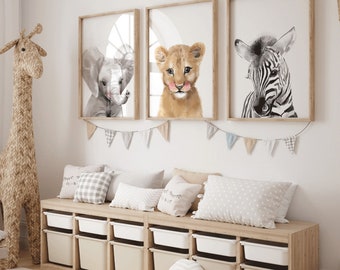 Safari nursery decor, Set of 3, Nursery Posters Baby Animal Prints, Jungle theme, Nursery Pictures, Nursery decor, Gender Neutral nursery