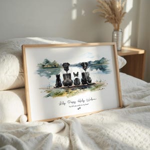 Dog Memorial Rainbow Bridge Print, Personalized Multiple Pet Custom Portrait, Remembrance, Pet Loss Sympathy Gift, They still talk about you