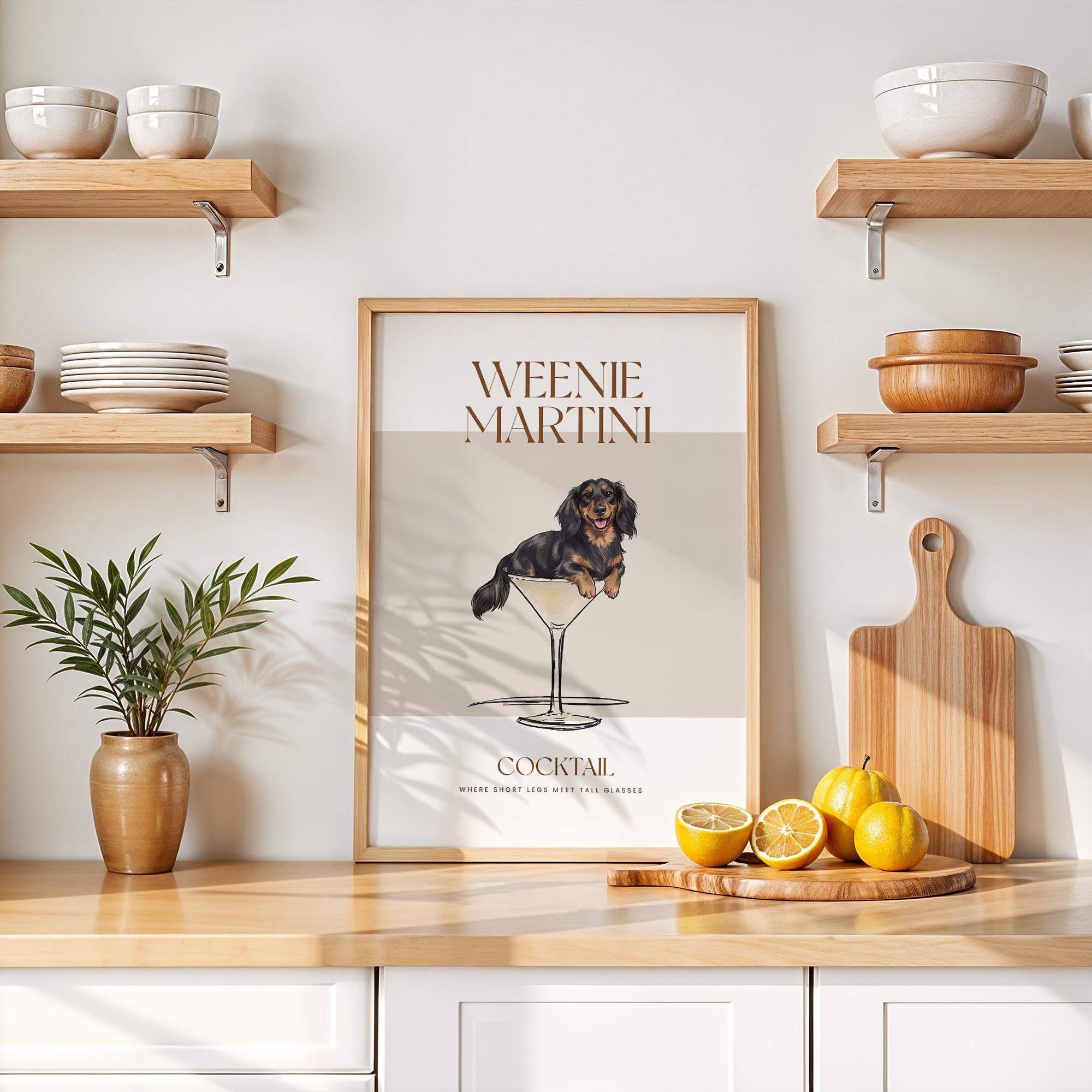 Weenie Martini Cocktail Art Print – Dachshund Wall Art, Funny Dog