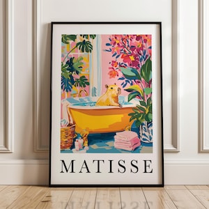 Matisse Jungle Capibara Art Print – kleurrijke dierenposter, tropische plant muurkunst, grillige badkamer woondecoratie