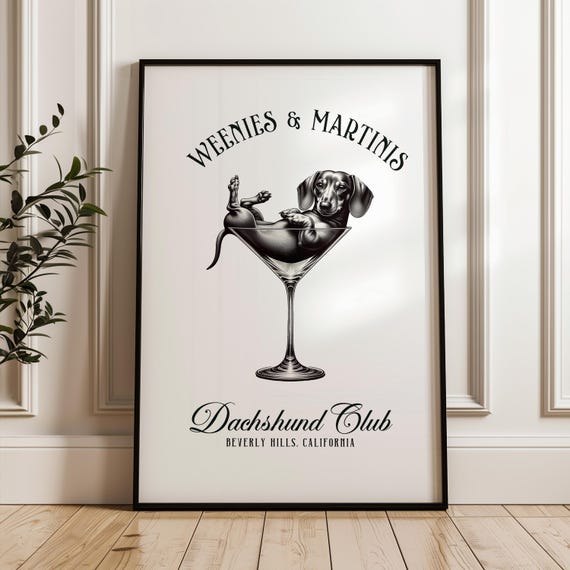 り*う様 ホットロッド　キース・ウィズナー Grape Martiniポスター Martini and Weenies Poster, Bar Cart Art, Sausage Dog Art