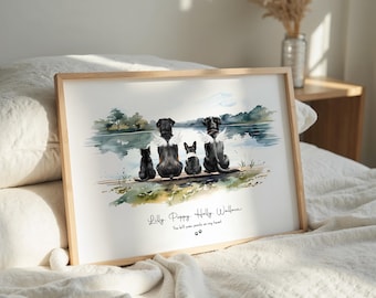 Dog Memorial Rainbow Bridge Print, Personalized Multiple Pet Custom Portrait, Remembrance, Pet Loss Sympathy Gift, They still talk about you