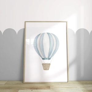Blue Hot Air Balloon Print, Vintage Nursery Decor, Printable Travel Wall Art, Boys Room Decor, Kids Room Decor, DIGITAL DOWNLOAD