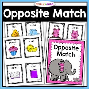 Opposite Match, Matching Game, Opposite Cards, Antonyme, Partner Cards, Preschool, PreK, Kindergarten, Homeschool, Circle Time, Printables