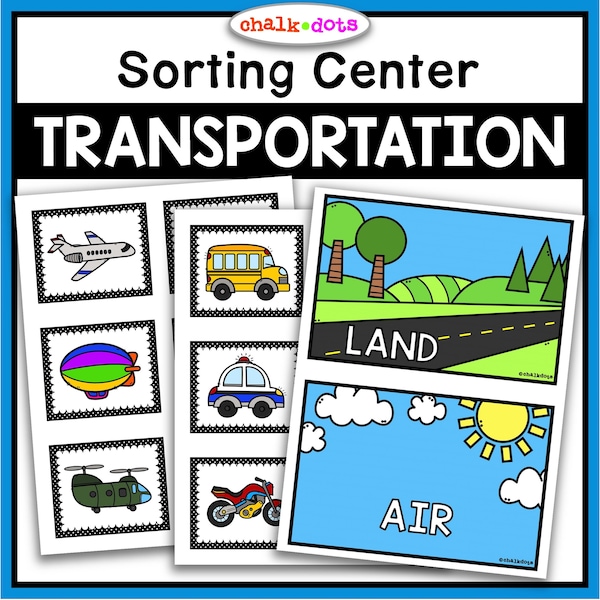 Transportation Sort, Vehicle Sort, Transportation Sorting Cards, Preschool Sort, Circle Time, Preschool, PreK, Homeschool, Printables