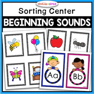 Atividade de classificação de sons iniciais, cartas do alfabeto, placas de som iniciais, fonética, pré-escola, pré-escola, jardim de infância, ensino doméstico, imprimíveis