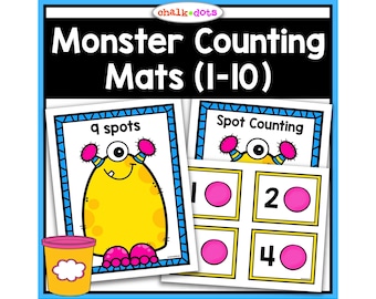 Monster Counting Mats, Number Mats, Play Dough Mats, Numbers, Counting, Preschool Math, Preschool Activity, Homeschool, PreK, Printables