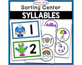 Syllable Sort, Counting Syllables, Reading, Learning Center, Circle Time Activity, Kindergarten, First Grade, Homeschool, Printables