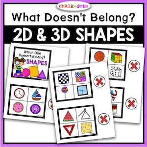 Activité de forme, formes 2D et 3D, quelle forme n'appartient pas, reconnaissance de forme, préscolaire, maternelle, école à la maison, imprimables, éducatif