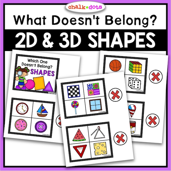 Shape Activity, 2D & 3D Shapes, Which Shape Doesn't Belong, Shape Recognition, Preschool, Kindergarten, Homeschool, Printables, Educational