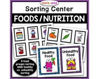 Clasificación de grupos de alimentos, clasificación de alimentos saludables y no saludables, actividad nutricional, alimentación saludable, cinco grupos de alimentos, educación en el hogar, material imprimible