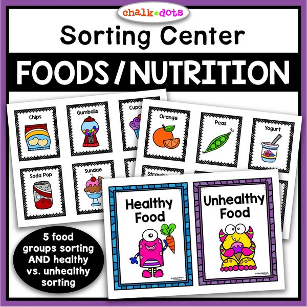 Sortierung von Lebensmittelgruppen, Sortierung gesunder und ungesunder Lebensmittel, Ernährungsaktivität, Gesundes Essen, Fünf Lebensmittelgruppen, Homeschool, Ausdrucke