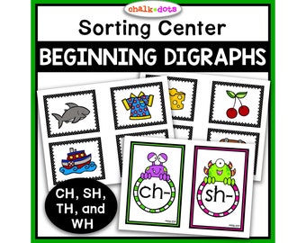 Digraph Sort, Beginning Digraphs, Digraph Sorting Cards, Phonics, PreK, Kindergarten, Homeschool, Circle Time Activity, Centers, Printables