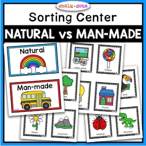 Natural vs Man-Made Sort, Science Center, Circle Time Activity, Preschool, PreK, Kindergarten, Homeschool, Printables, Sorting Activity
