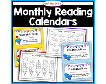 Monatliche Lesetagebuch-Kalender und Zertifikate, Lese-Tracker für Kinder, Ausdrucke, Hausaufgaben, Kindergarten, erste Klasse, zweite Klasse