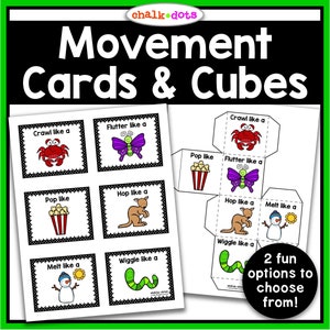 Movement Cards, Movement Cubes, Action Cards, Preschool, PreK, Kindergarten, Toddlers, Brain Break Activity, Homeschool, Printables