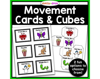 Movement Cards, Movement Cubes, Action Cards, Preschool, PreK, Kindergarten, Toddlers, Brain Break Activity, Homeschool, Printables