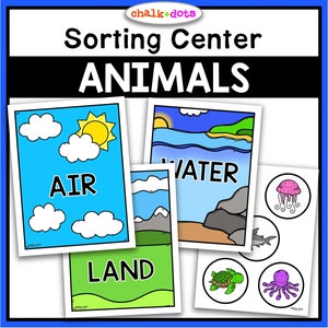 Tri d'animaux, Animaux de l'air, de la terre et de l'eau, Activité de tri d'animaux, Cartes de tri d'animaux, Préscolaire, Préscolaire, Heure du cercle, École à la maison, Produits à imprimer