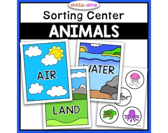 Clasificación de animales, Animales del aire, la tierra y el agua, Actividad de clasificación de animales, Tarjetas de clasificación de animales, Preescolar, PreK, Hora del círculo, Educación en el hogar, Imprimibles
