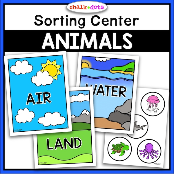 Animal Sort, Air, Land, & Water Animals, Animal Sorting Activity, Animal Sorting Cards, Preschool, PreK, Circle Time, Homeschool, Printables